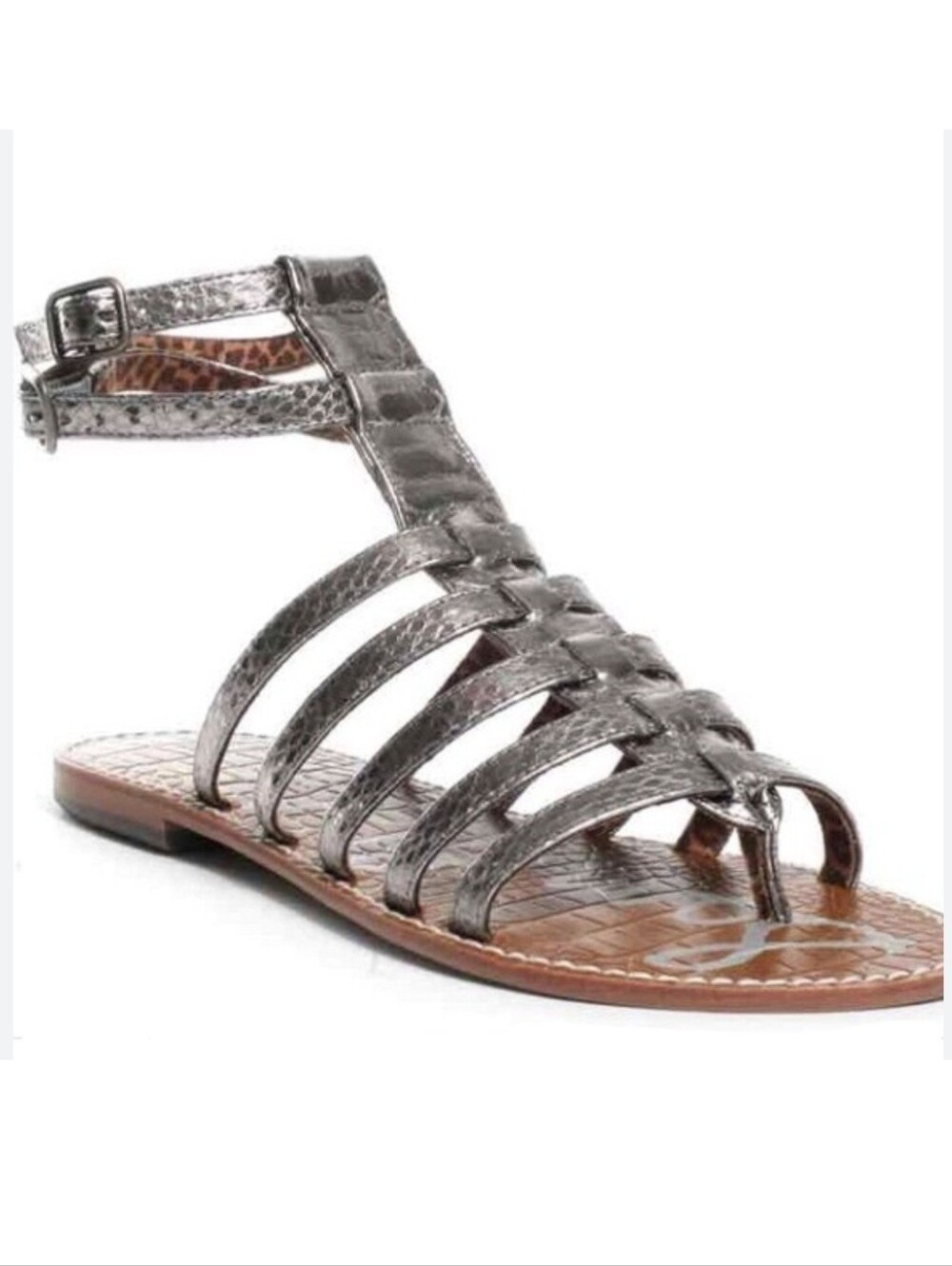 Sam Edelman Gilda Gladiator Metallic Silver Snakeskin-style Sandals Boho 7.5